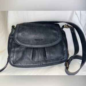 American Leather Co Crossbody Saddle Bag Navy Blue Leather Organization